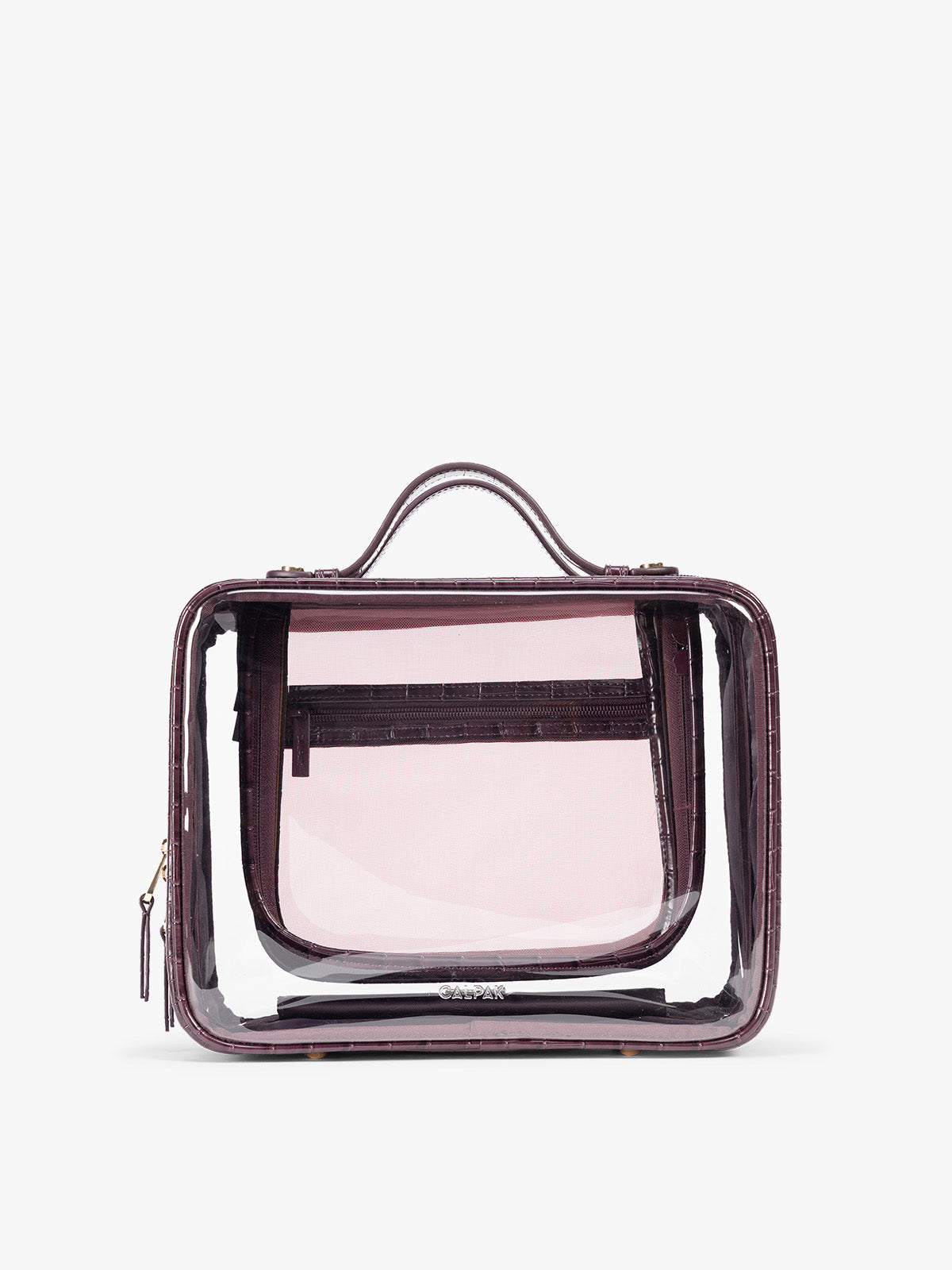 Large Clear Cosmetics Case in Croc-Embossed