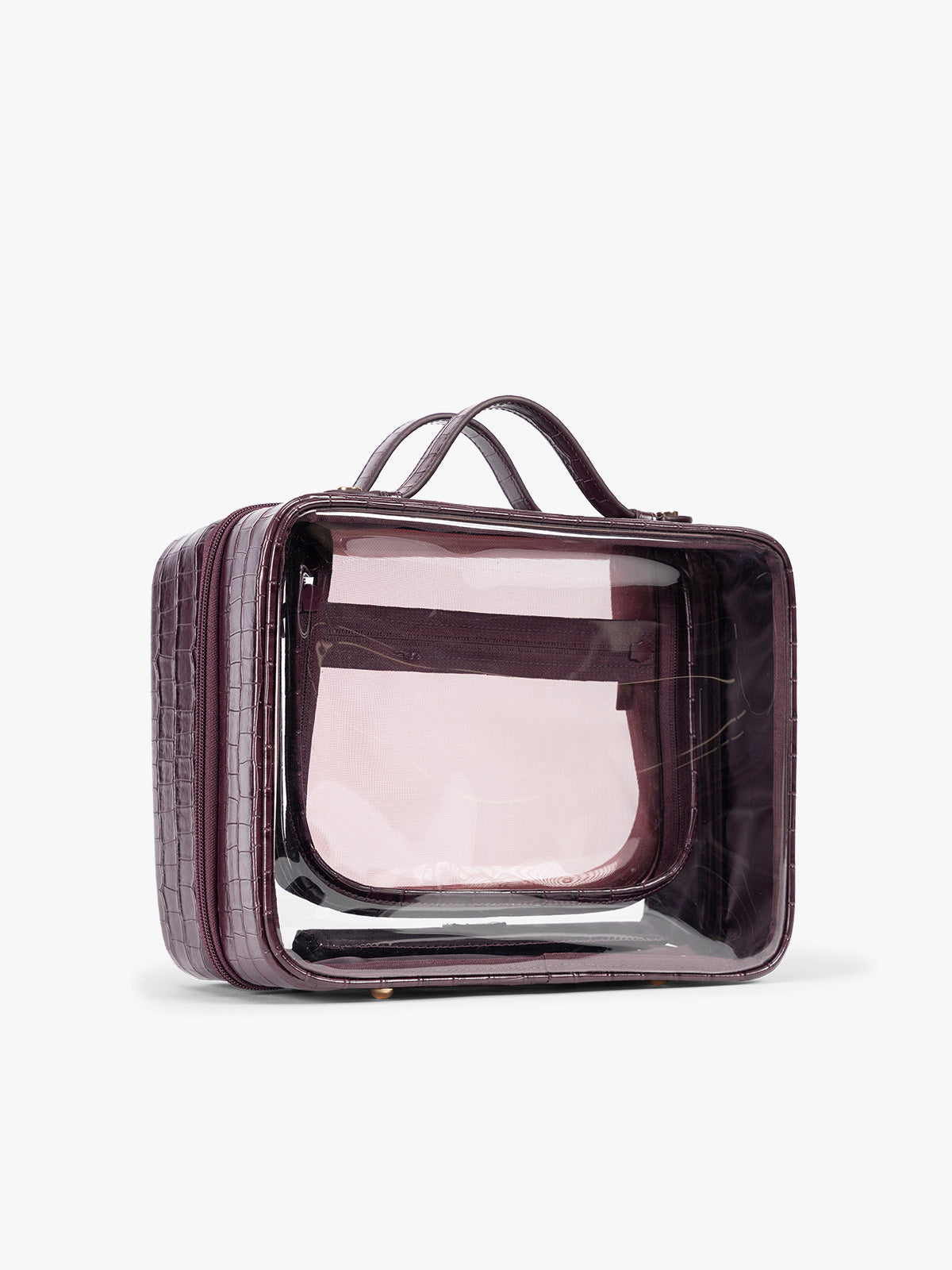Large Clear Cosmetics Case in Croc-Embossed
