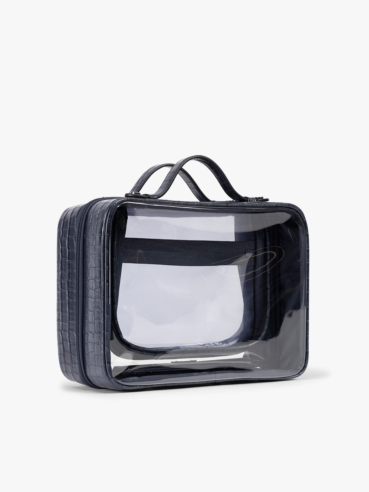 Large Clear Cosmetics Case in Croc-Embossed