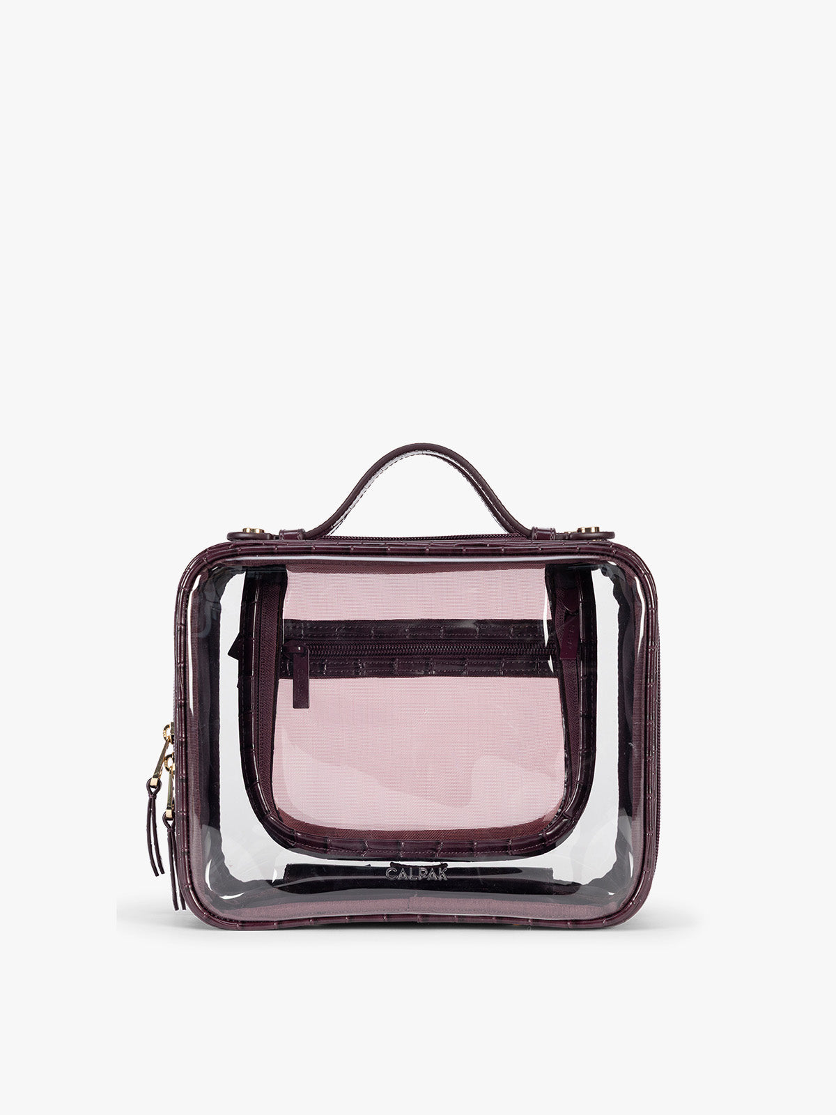 Medium Clear Cosmetics Case in Croc-Embossed