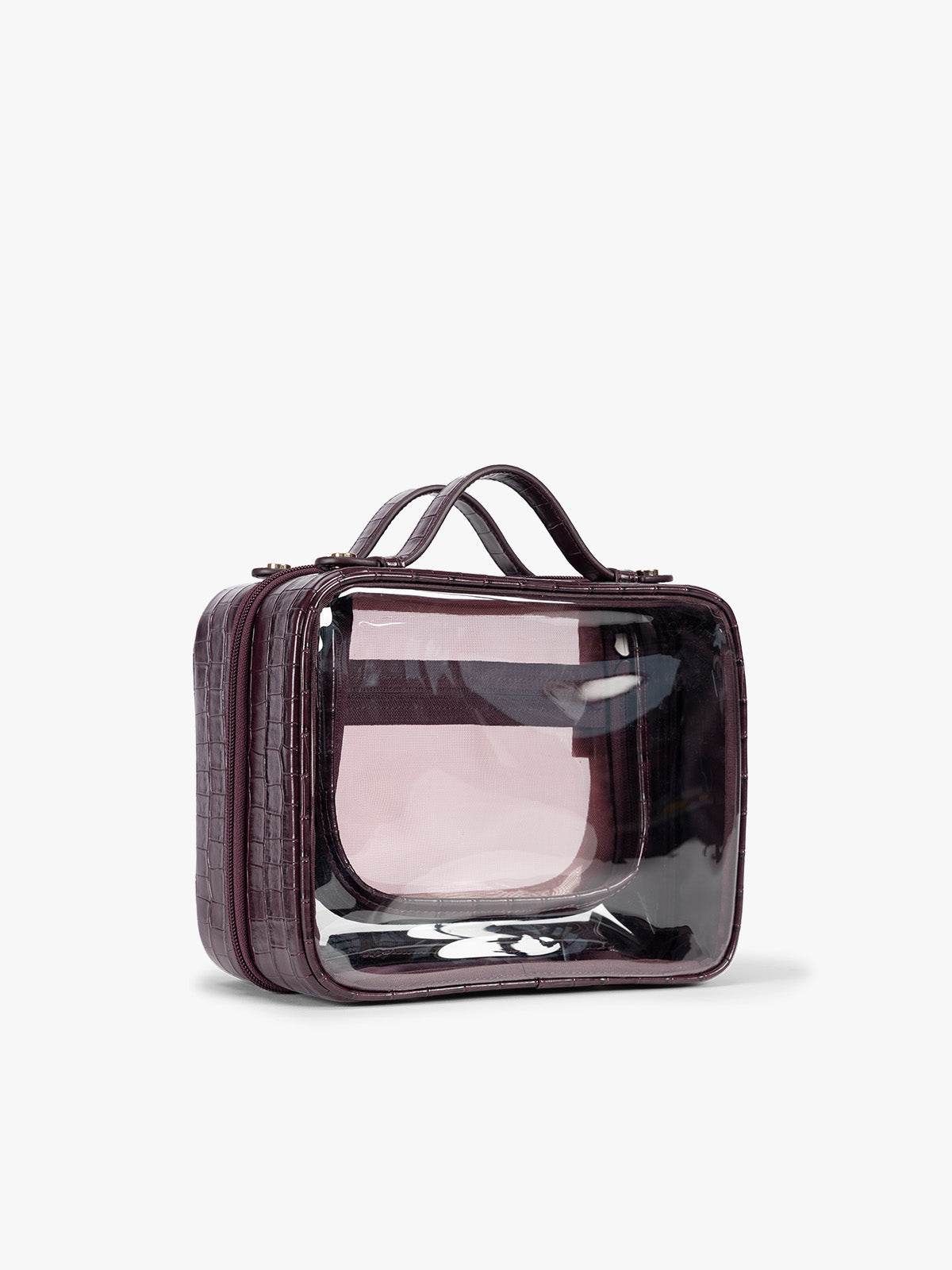 Medium Clear Cosmetics Case in Croc-Embossed